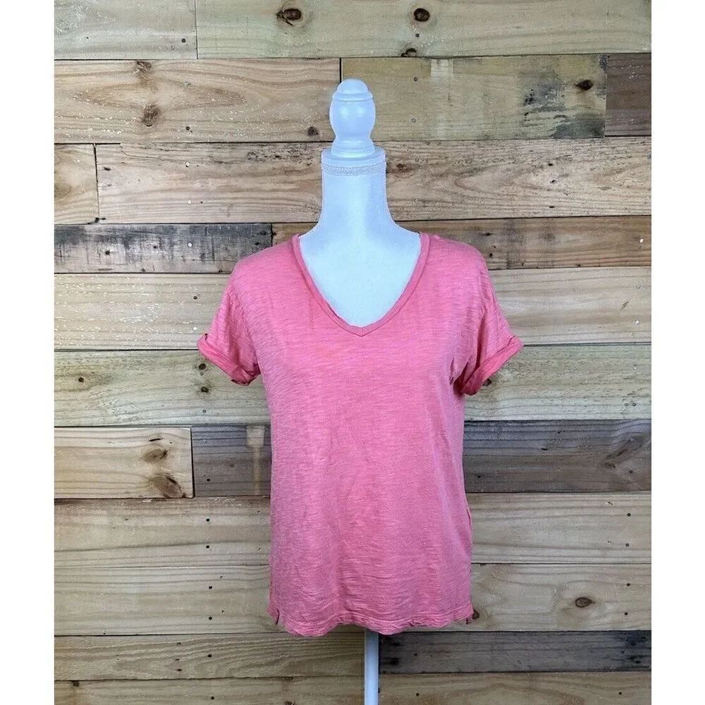 Anthropologie Postmark Red Cuffed Hi-Low Short Sleeved T-Shirt Womens Size Small